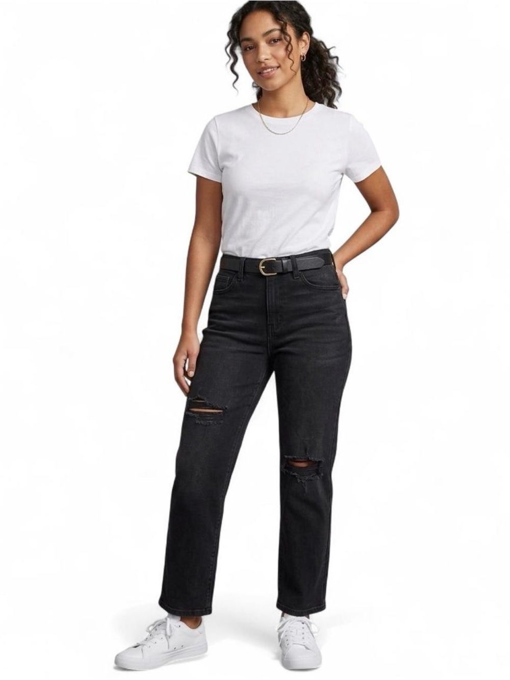 SO Black Straight Leg Jeans with Distressed Knees